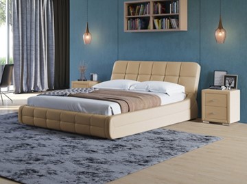Спальная кровать Corso-6 200х200, Экокожа (Бежевый) в Кушве