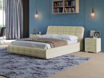 Спальная кровать Corso-6 200х200, Экокожа (Кремовый) в Первоуральске