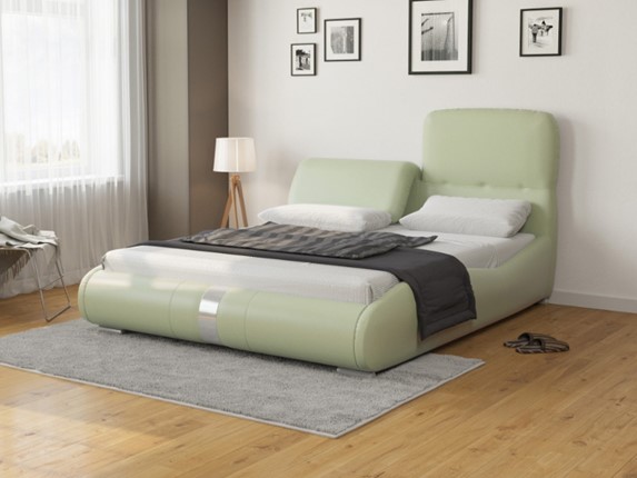 Кровать двуспальная Лукка 140х200, Экокожа (Зеленое яблоко) в Екатеринбурге - изображение
