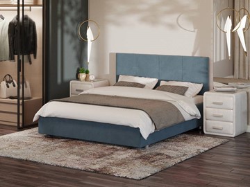 Двуспальная кровать Neo 140х200, Велюр (Monopoly Прованский синий (792)) в Ревде