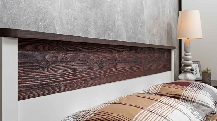 Кровать двуспальная Норвуд 32 с гибкими ламелями дерево, Белый-Орех шоколадный в Екатеринбурге - изображение 4
