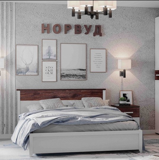 Двуспальная кровать Норвуд 32 с гибкими ламелями металл, Белый-Орех шоколадный в Екатеринбурге - изображение 1