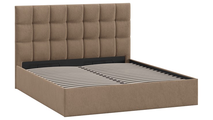 Двуспальная кровать с подъемным механизмом Эмбер (Микровелюр Wellmart Latte) в Ревде - изображение 1