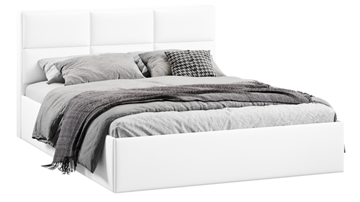 Двуспальная кровать с подъемным механизмом с заглушиной Стелла тип 1 (Экокожа белая Polo) в Кушве