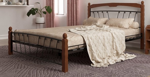 Спальная кровать Муза 1, 1600, черный/махагон в Красноуфимске - изображение