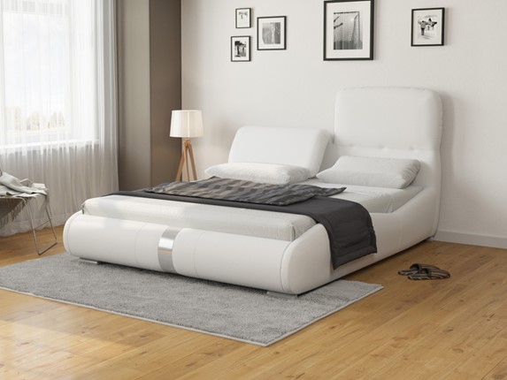Двуспальная кровать Лукка 160х200, Экокожа (Белый) в Богдановиче - изображение