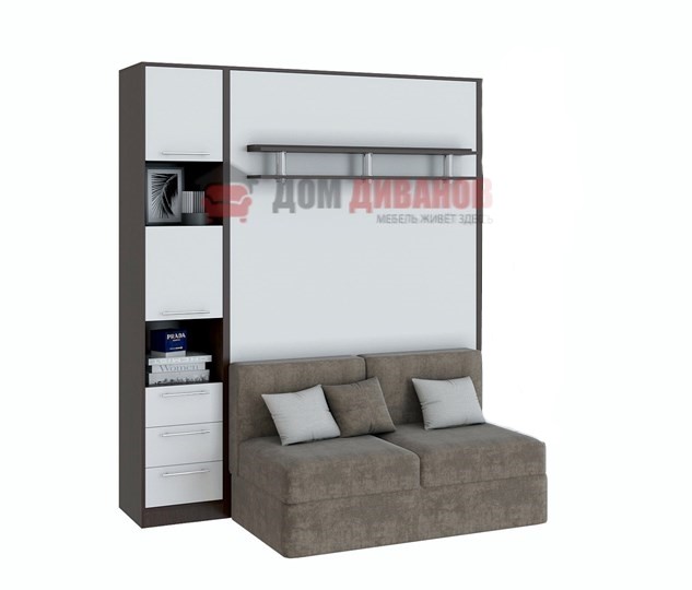 Кровать-шкаф с диваном Бела 1, с полкой ножкой с 1 пеналом, 1600х2000, венге/белый в Асбесте - изображение 1
