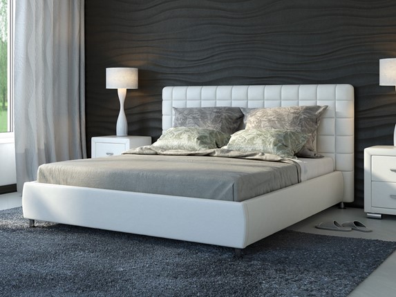 Кровать в спальню Corso-3 160х200, Экокожа (Белый) в Каменске-Уральском - изображение