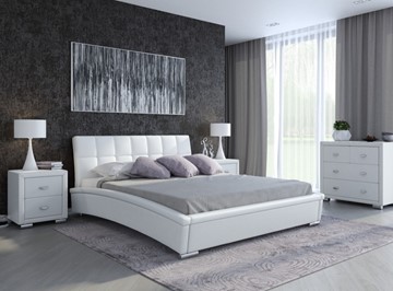 Кровать в спальню Corso-1L 200x200, Экокожа (Белый) в Каменске-Уральском