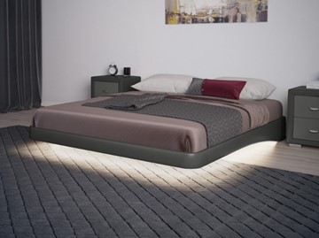 Кровать двуспальная парящая 180х200, Экокожа (Темно-серый) в Ирбите