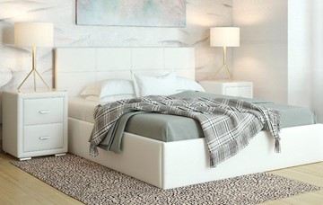 Двуспальная кровать с механизмом Alba 160х200, Экокожа (Белый) в Кушве
