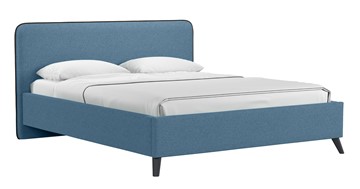 Кровать с механизмом двуспальная Миа, 160 Bravo blue (светло-синий) / кант Лайт 10 Велюр (коричневый) + кроватное дно в Каменске-Уральском