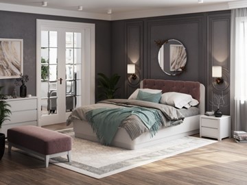 Кровать с подъемным механизмом Wood Home 1 160х200, Белая эмаль (сосна) с брашированием/Бентлей Нежно-лиловый в Ревде