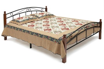 Кровать с основанием AT-8077 дерево гевея/металл, 120*200 см (middle bed), красный дуб/черный в Екатеринбурге