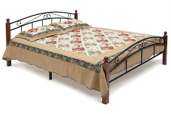 Кровать с основанием AT-8077 дерево гевея/металл, 120*200 см (middle bed), красный дуб/черный в Екатеринбурге - изображение