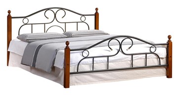 Кровать с основанием AT-808 дерево гевея/металл, 140*200 см (Queen bed), красный дуб/черный в Каменске-Уральском
