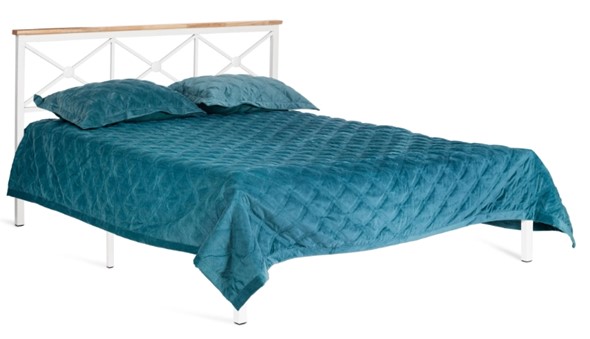 Кровать с основанием Iris (mod.9311) дерево гевея/металл, 160*200 см (Queen bed), Белый (White) в Первоуральске - изображение