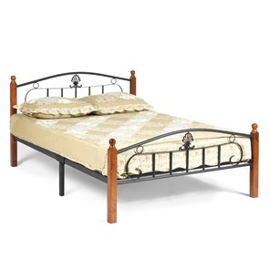 Кровать с основанием РУМБА (AT-203)/ RUMBA дерево гевея/металл, 120*200 см (middle bed), красный дуб/черный в Полевском