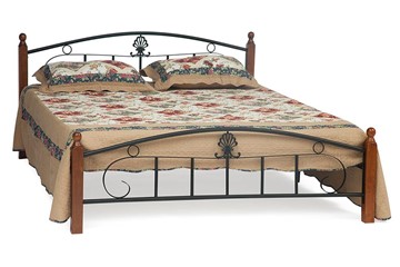 Кровать с основанием РУМБА (AT-203)/ RUMBA дерево гевея/металл, 140х200 см (double bed), красный дуб/черный в Каменске-Уральском
