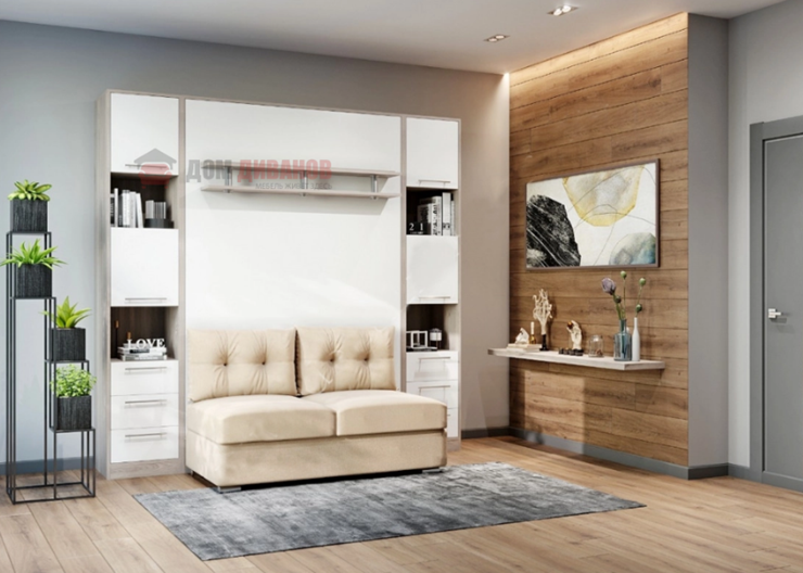 Кровать-шкаф с диваном Бела 1, с полкой ножкой, 1600х2000 в Кушве - изображение 1