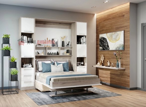 Кровать-шкаф с диваном Бела 1, с полкой ножкой, 1600х2000, Эльбрус/белый в Ревде - изображение