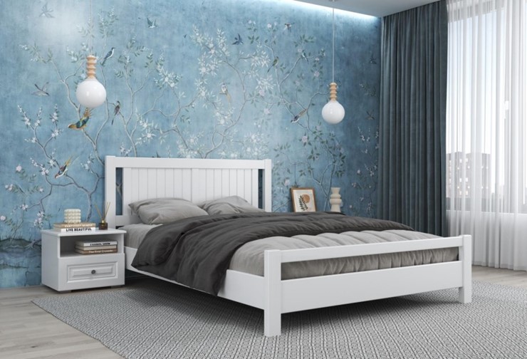 Кровать Ванесса из массива сосны (Белый Античный) 140х200 в Кушве - изображение 1