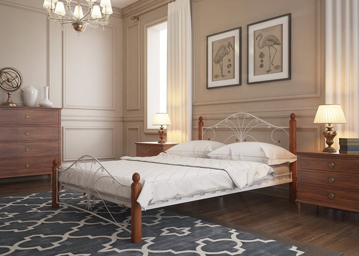 Кровать двуспальная Фортуна 1, 1600, белый/махагон в Краснотурьинске - изображение 2