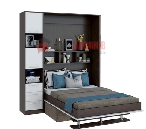 Кровать-шкаф с диваном Бела 1, с полкой ножкой с 1 пеналом, 1600х2000, венге/белый в Тавде - изображение