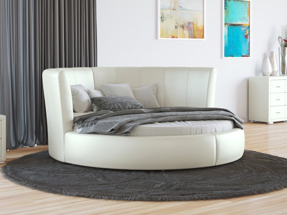 Круглая кровать Luna 200х200, Экокожа (Молочный перламутр) в Ревде - изображение