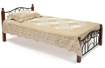 Кровать односпальная AT-808 дерево гевея/металл, 90*200 см (Single bed), красный дуб/черный в Каменске-Уральском