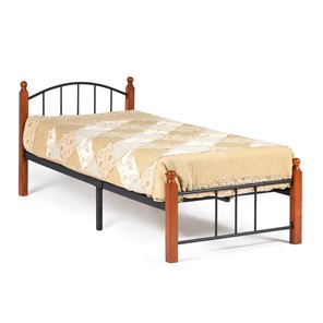 Спальная кровать AT-915 дерево гевея/металл, 90*200 см (Single bed), красный дуб/черный в Первоуральске