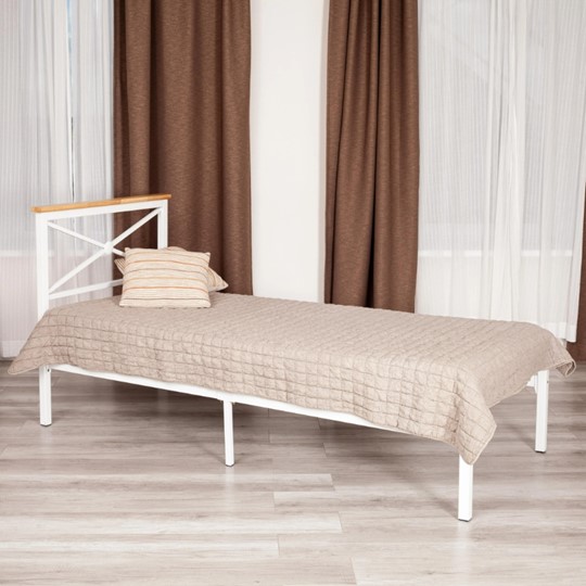 Односпальная кровать Iris (mod.9311) дерево гевея/металл, 90*200 см (Single bed), Белый (White) в Каменске-Уральском - изображение 8