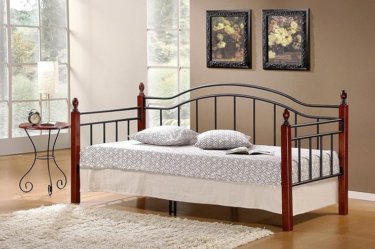 Односпальная кровать LANDLER дерево гевея/металл, 90*200 см (Day bed), красный дуб/черный в Полевском - изображение 4
