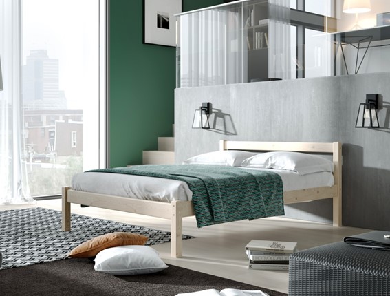 Спальная кровать Рино с опорными брусками 90х200 массив сосны, без покрытия в Екатеринбурге - изображение