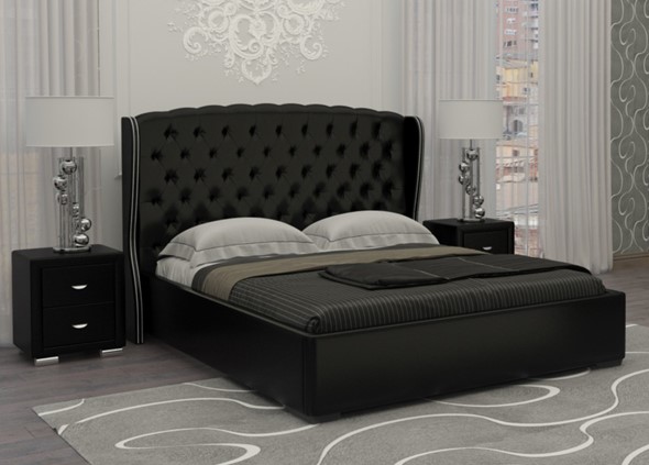 Кровать в спальню Dario Grace 140x200, Экокожа (Черный) в Екатеринбурге - изображение