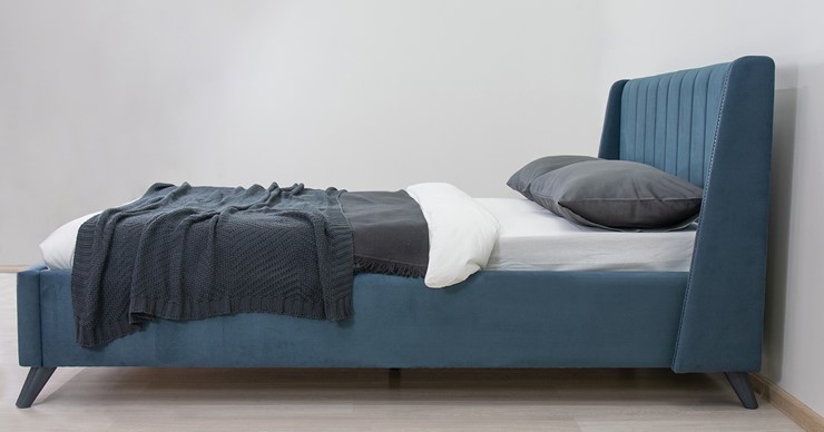 Кровать Мелисса 140, арт. Тори 83 велюр (серо-синий) + кроватное дно в Екатеринбурге - изображение 6
