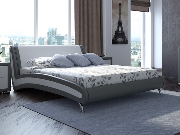 Кровать двуспальная Corso-2 160х200, Экокожа (Серый с белым) в Екатеринбурге - изображение