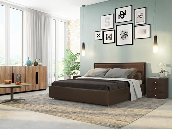 Спальная кровать Нэнси 140х200 с основанием, Ideal 318.кож.зам в Екатеринбурге - изображение