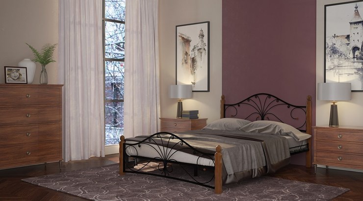 Кровать 1.5-спальная Фортуна 1, 1200, черный/махагон в Ирбите - изображение 1