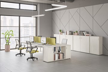 Офисный комплект мебели Комфорт КФ (белый премиум) на сером металокаркасе в Ревде