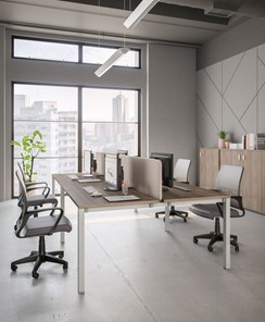 Офисный набор мебели Комфорт КФ (дуб шамони темный) на белом металокаркасе в Кушве