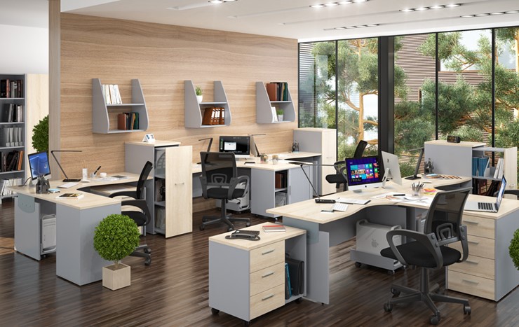 Офисная мебель OFFIX-NEW для 4 сотрудников с двумя шкафами в Асбесте - изображение 1
