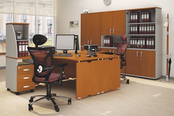Набор мебели в офис Милан для 2 сотрудников с тумбочками и большим шкафом в Краснотурьинске - изображение