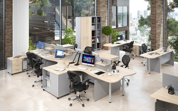 Офисная мебель OFFIX-NEW для 4 сотрудников с двумя шкафами в Краснотурьинске - изображение