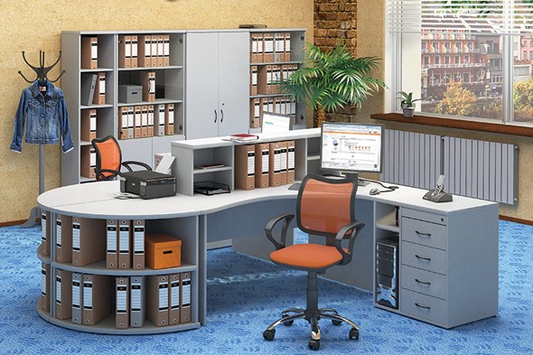 Офисный набор мебели Moно-Люкс для 2 сотрудников с большим шкафом и тумбами в Ревде - изображение