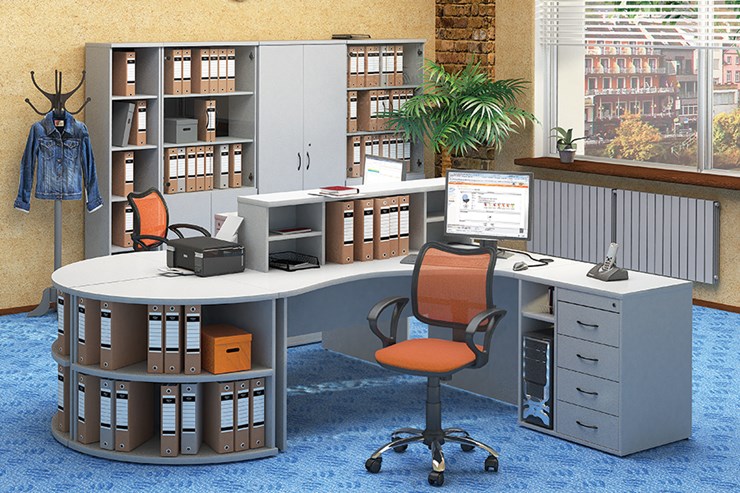 Офисный набор мебели Moно-Люкс для 2 сотрудников с большим шкафом и тумбами в Кушве - изображение