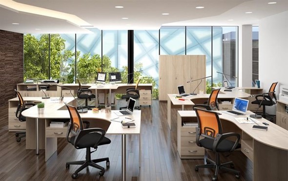 Комплект офисной мебели SIMPLE с эргономичными столами, тумбами, шкафами в Екатеринбурге - изображение