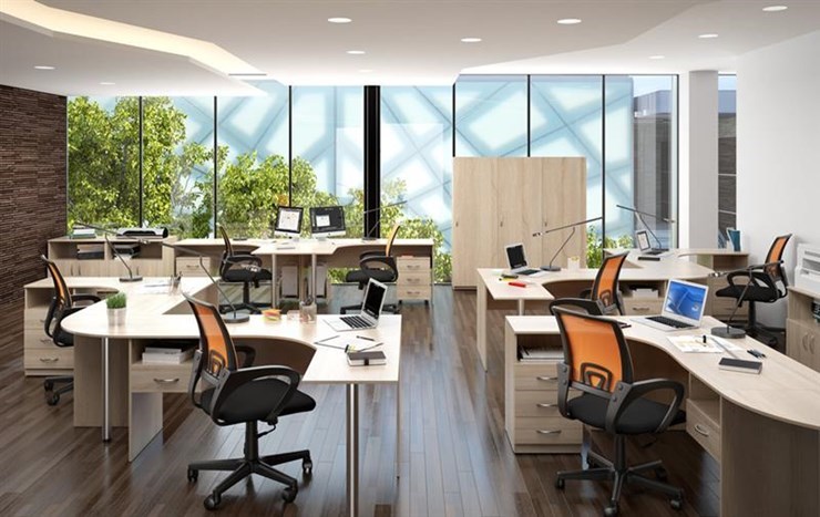 Комплект офисной мебели SIMPLE с эргономичными столами, тумбами, шкафами в Ревде - изображение