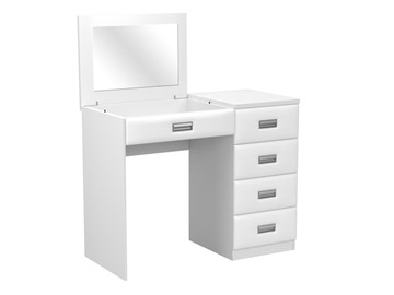 Косметический стол Como/Veda, с зеркалом, 4 ящика, правый, ЛДСП белый/экокожа белая в Ревде