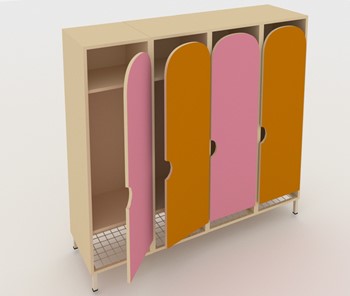 Детский распашной шкаф ШГС4 Беж + Розовый + Оранжевый в Екатеринбурге